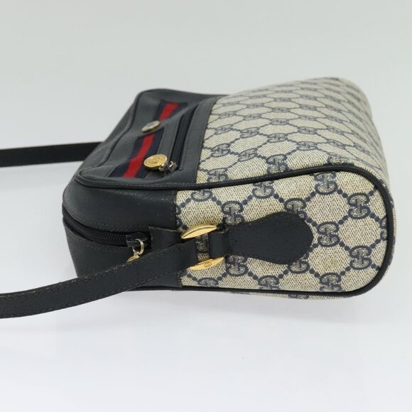 GUCCI GG Supreme Sherry Line Shoulder Bag PVC Navy Gold Auth - Picture 4 of 16
